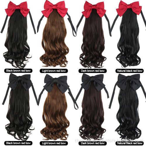 Wholesale Long Wavy Curly Ombre Brown Black Synthetic Hair Extensions Ponytail Synthetic Clip InWrap Around Ponytail Extensions